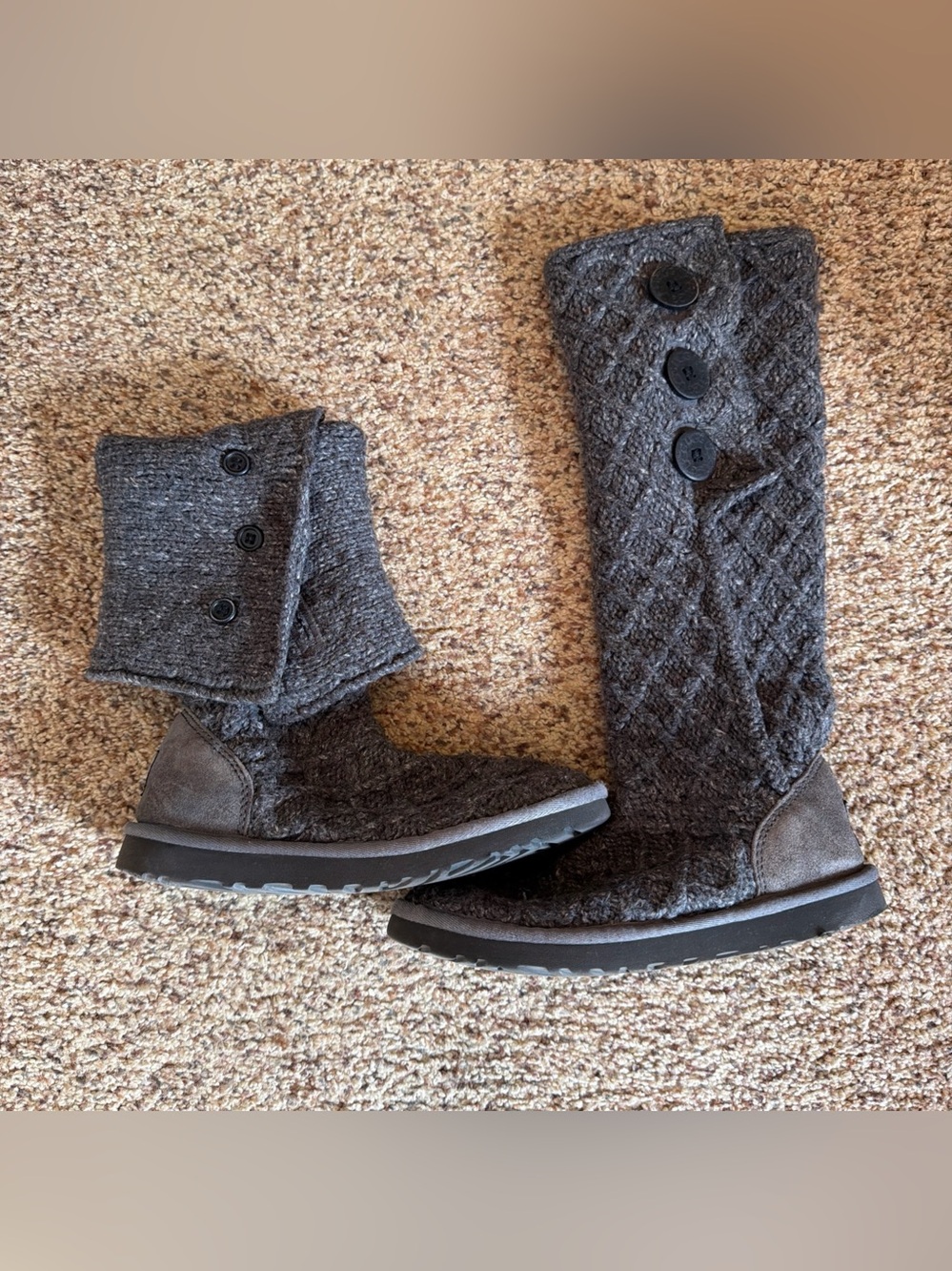 UGG Australia Womens Lattice Cardy Knit Knee High Boots Light Gray 3066 Size 7